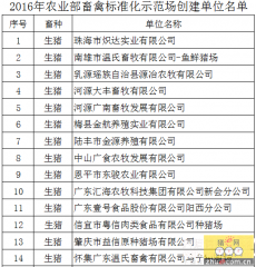 广东省2016年畜禽养殖标准化示范创建单位名单公示